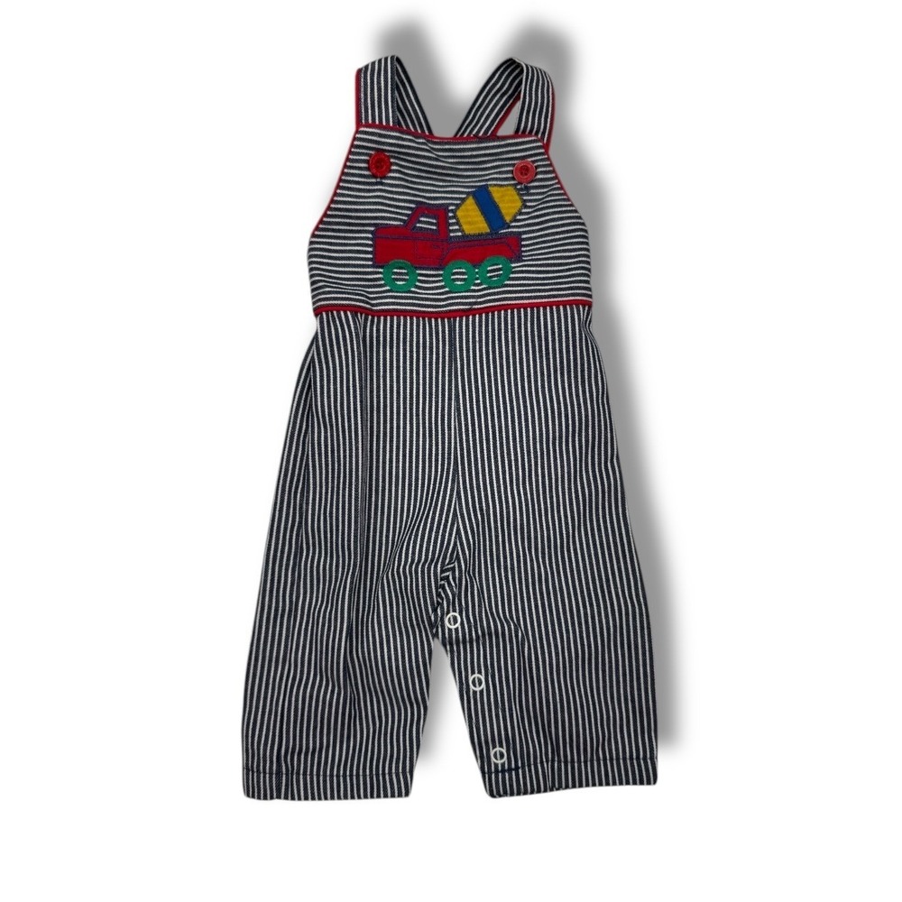 Health-Tex Vintage Overalls Baby Size 3 Months Striped Truck‎ Embroidery 1980s